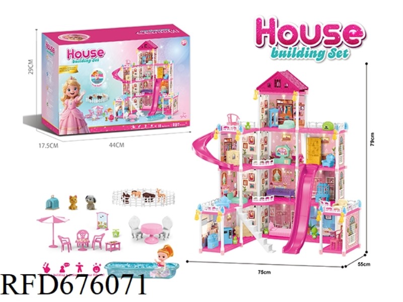 DIY ASSEMBLED CASTLE DOLL VILLA 297PCS WITH LIGHTS (INJECTION MOLDED MODEL)