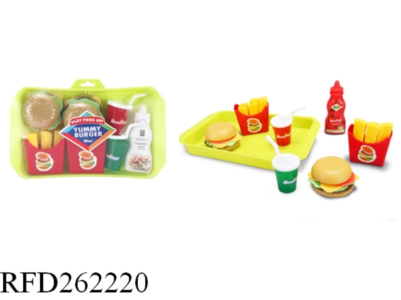 HAMBURGER+FRENCH FRIES+DRINK+TOMOTO SAUCE+SERVICE PLATE