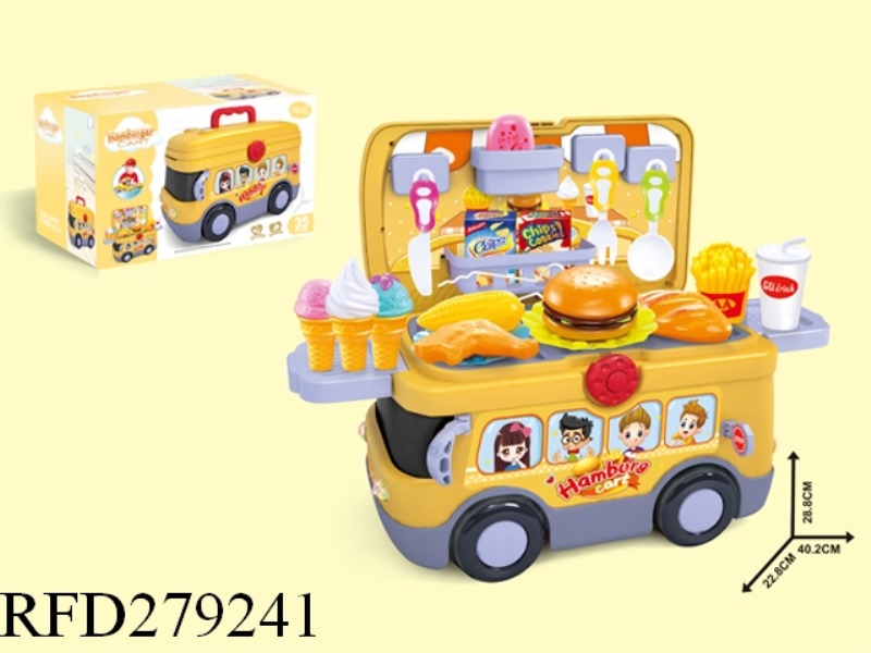 HAMBURGER BUS SELL CAR SET WITH LIGHT AND MUSIC(INCLUDE BATTERY)35PCS