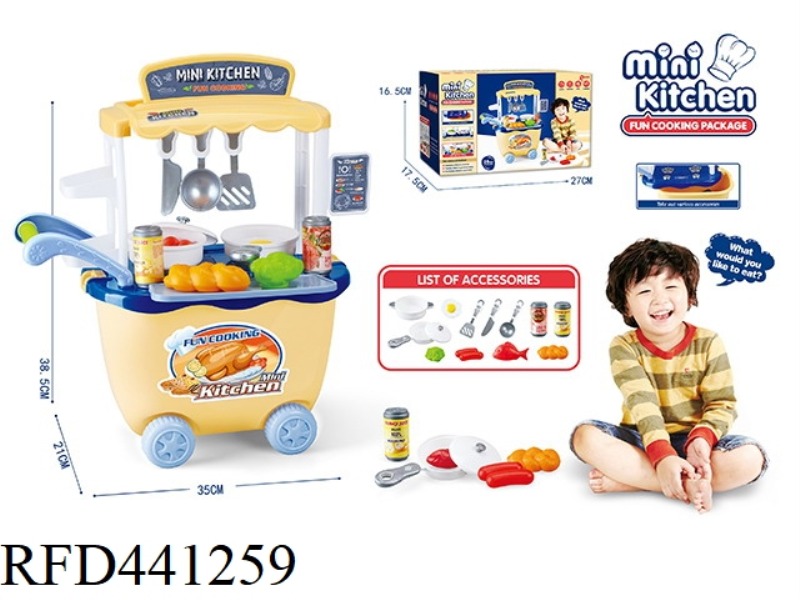 KITCHEN TROLLEY WITH CUTLERY FOOD SET