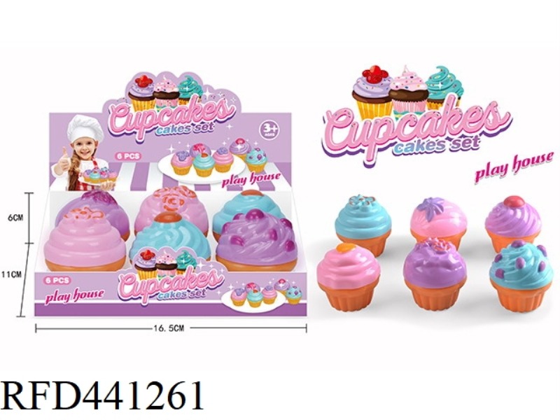 CUPCAKE PLAY HOUSE SIMULATION FOOD 6PCS