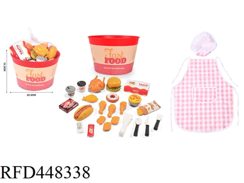 FAMILY BUCKET - BURGER HOT DOG HONEY SAUCE CHICKEN + KITCHEN APRON 33PCS