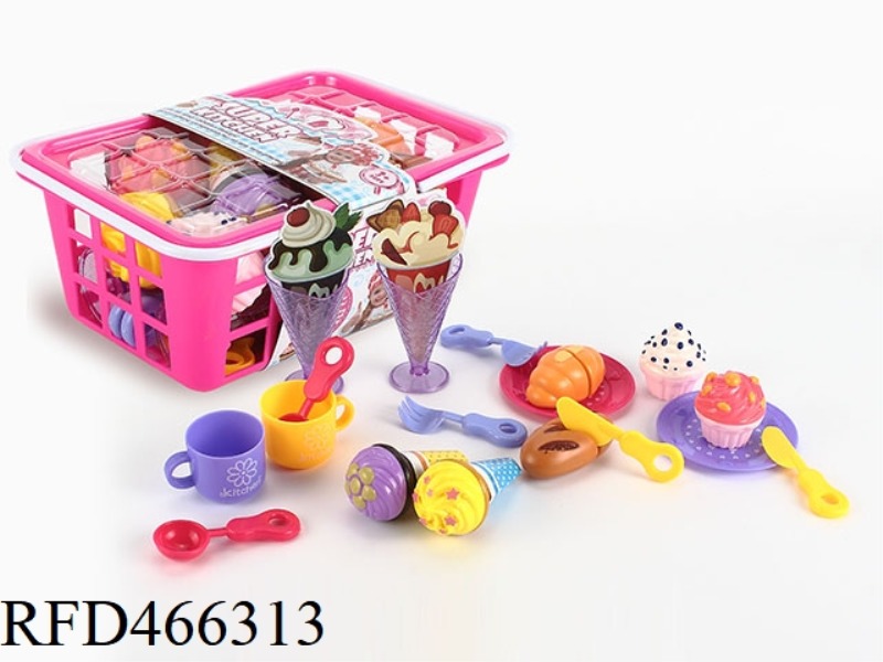 PORTABLE BASKET WITH EXQUISITE CAKE ICE CREAM WITH SLICABLE BREAD