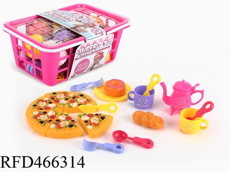 BASKET TEA SET WITH PIZZA DOUGHNUT BREAD
