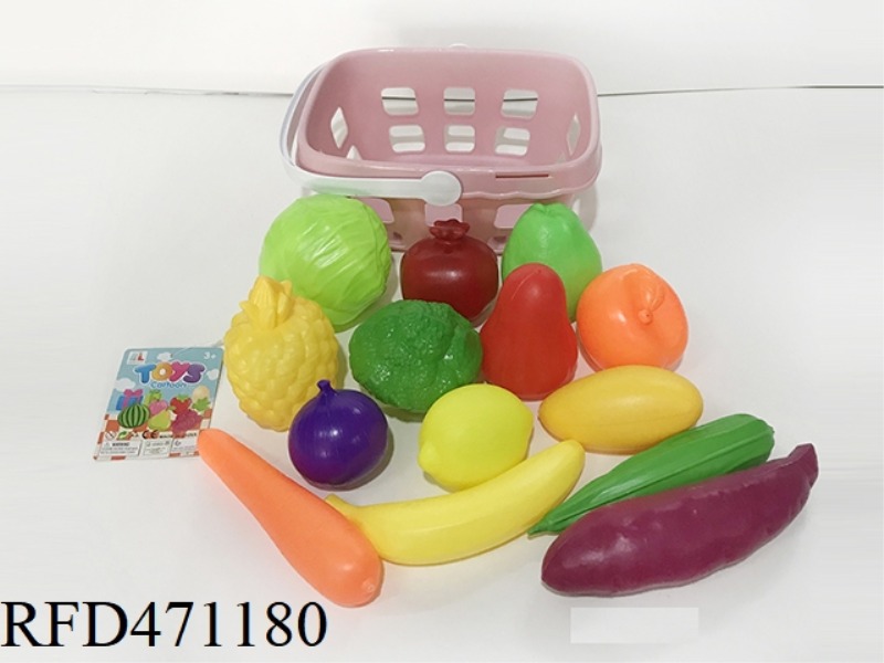 BASKET WITH FRUITS AND VEGETABLES 14PCS