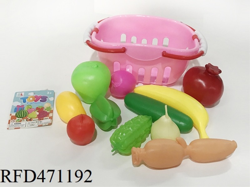 BASKET WITH FRUITS AND VEGETABLES 11PCS