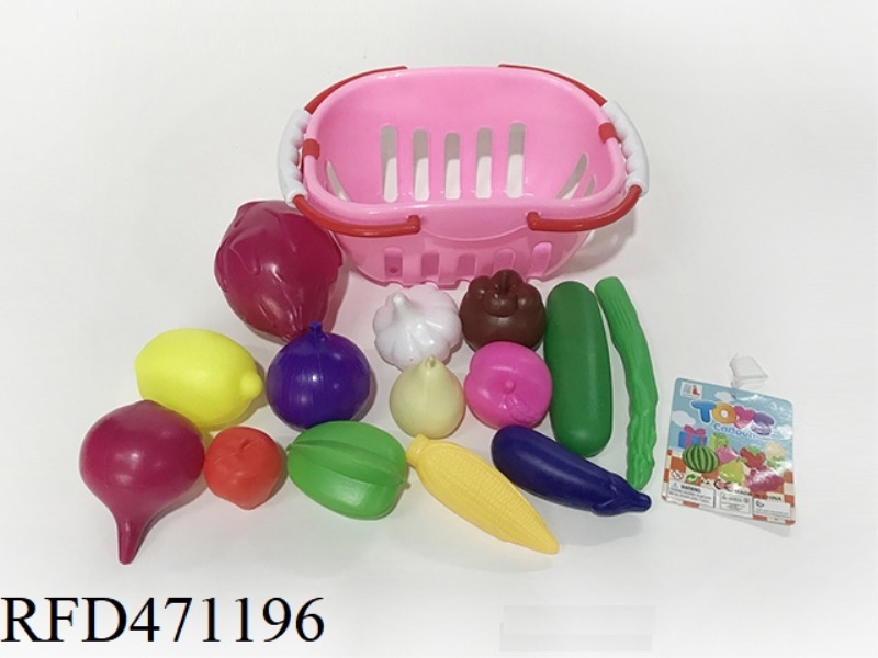 BASKET WITH FRUITS AND VEGETABLES 14PCS