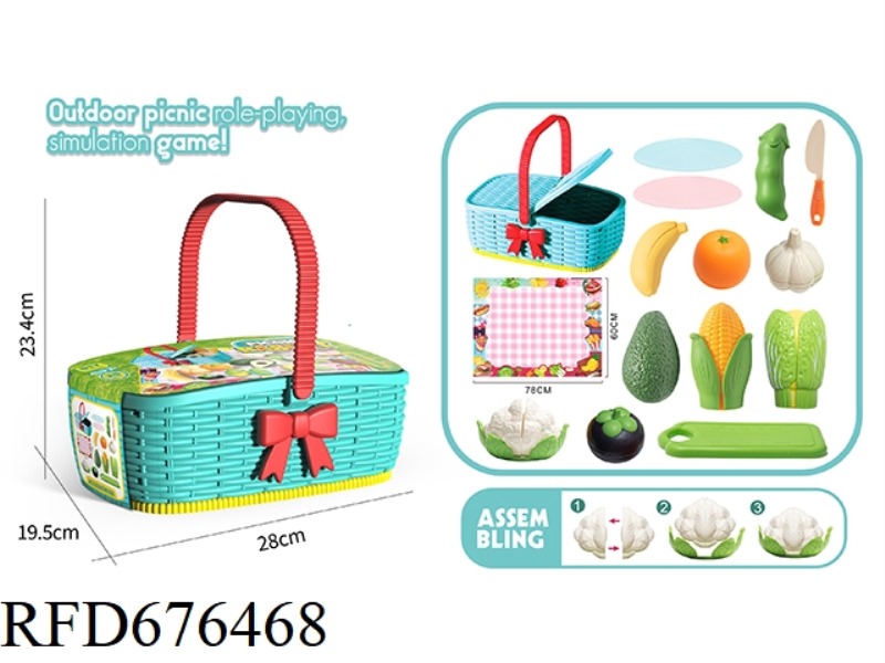PEEL THE FRUITS AND VEGETABLES IN THE PICNIC BASKET