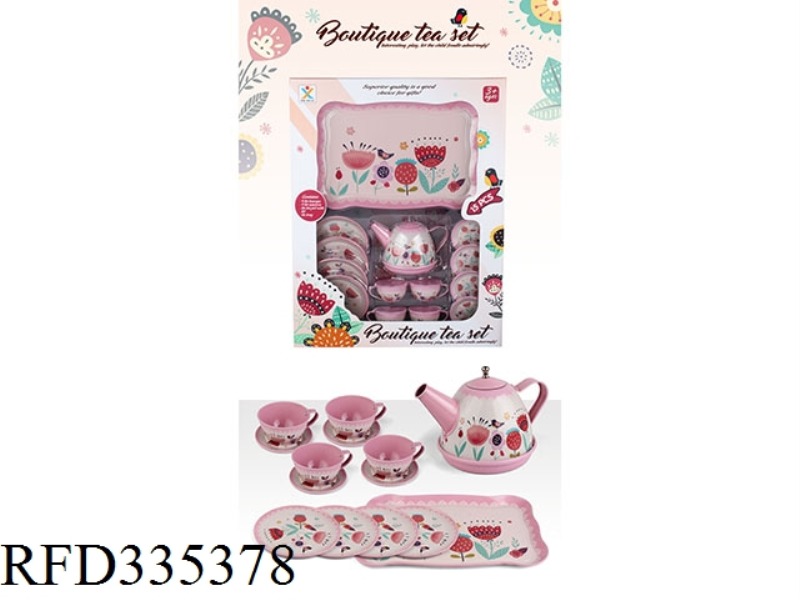 PLAY HOUSE TINPLATE PINK CLASSICAL FLOWER TEA SET