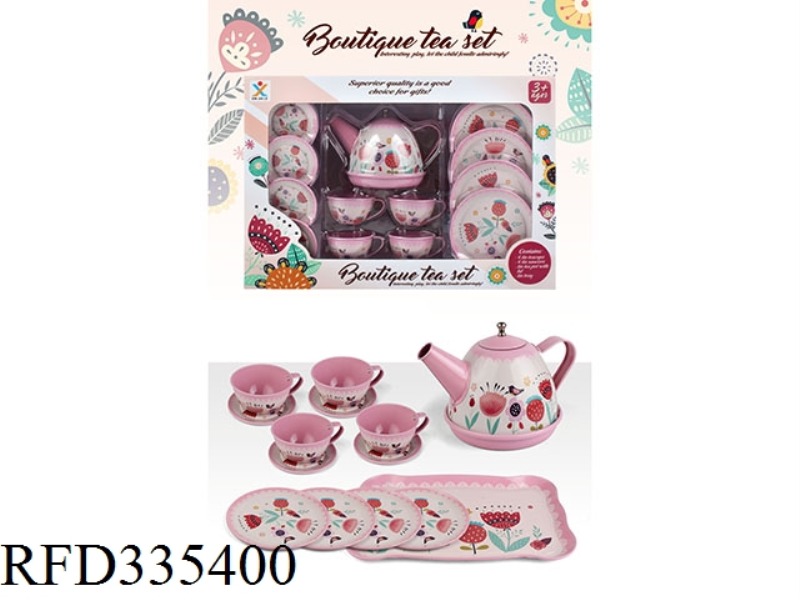 PLAY HOUSE TINPLATE PINK CLASSICAL FLOWER TEA SET