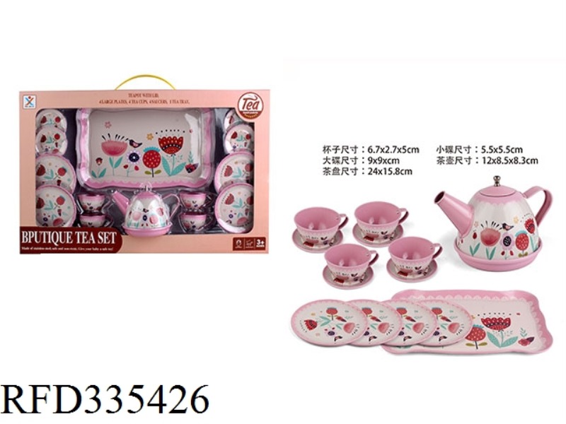 PLAY HOUSE TINPLATE PINK CLASSICAL FLOWER TEA SET