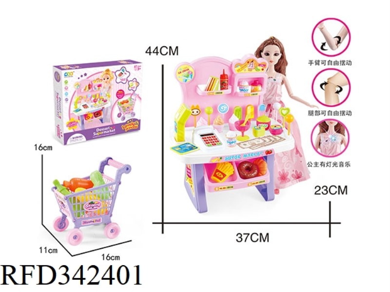 CASHIER WITH LIGHT MUSIC + LIGHT MUSIC LIVE JOINT BARBIE + SHOPPING CART