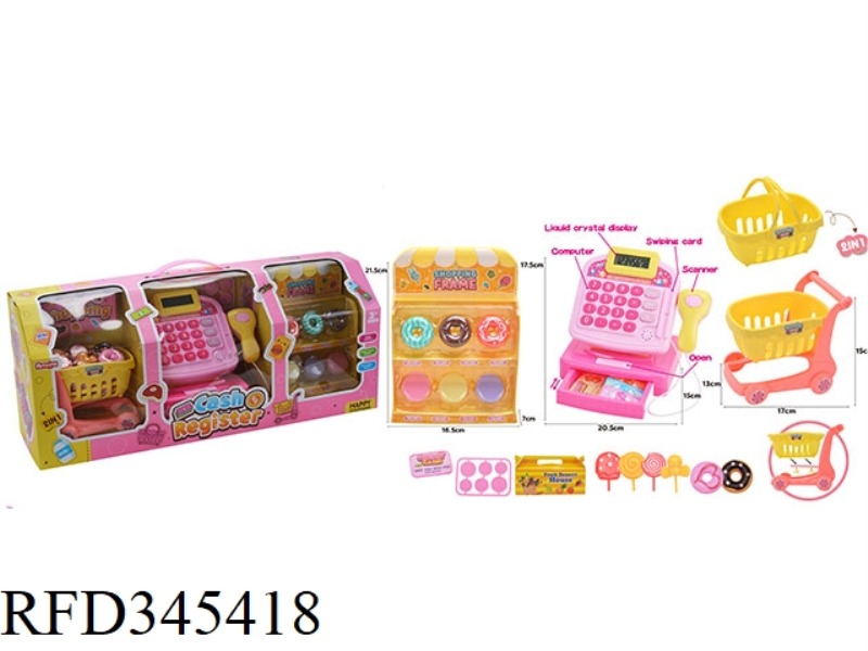 CASH REGISTER WITH DONUT SHOPPING CART SHOPPING RACK