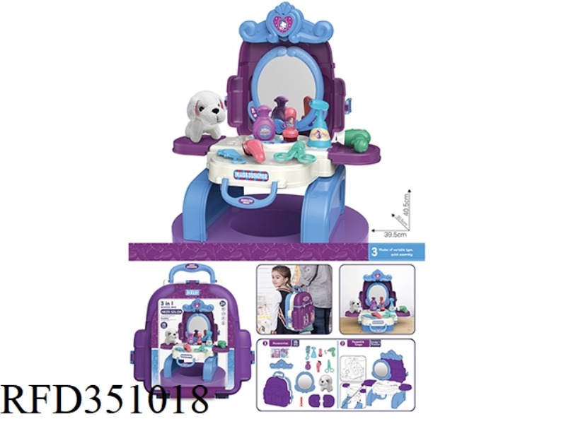 3 IN 1 HAIR STYLING BAG, WITH 16 PIECES OF PLUSH DOG