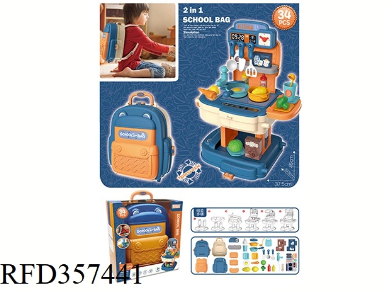 2 IN 1 TABLEWARE SCHOOL BAG BLUE
