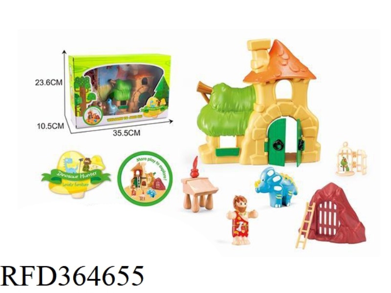 PLAY HOUSE DINOSAUR AND HUNTER HOUSE SCENE