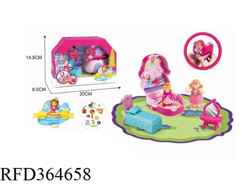 STORAGE SHAPED MINI PINK MUSHROOM HOUSE WITH PRINCESS AND FURNITURE