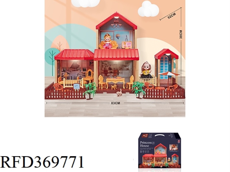 SELF-INSTALLED VILLA HOUSE WITH LIGHT +6 INCH DOLL 1PCS, 4 INCH DOLL 1PCS