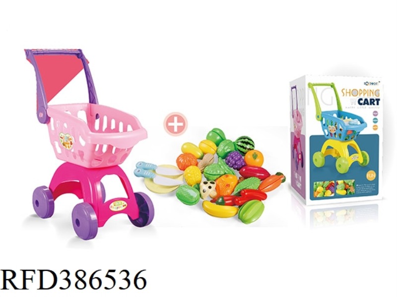 PINK SHOPPING CART + 29-PIECE CUTABLE FRUIT SET