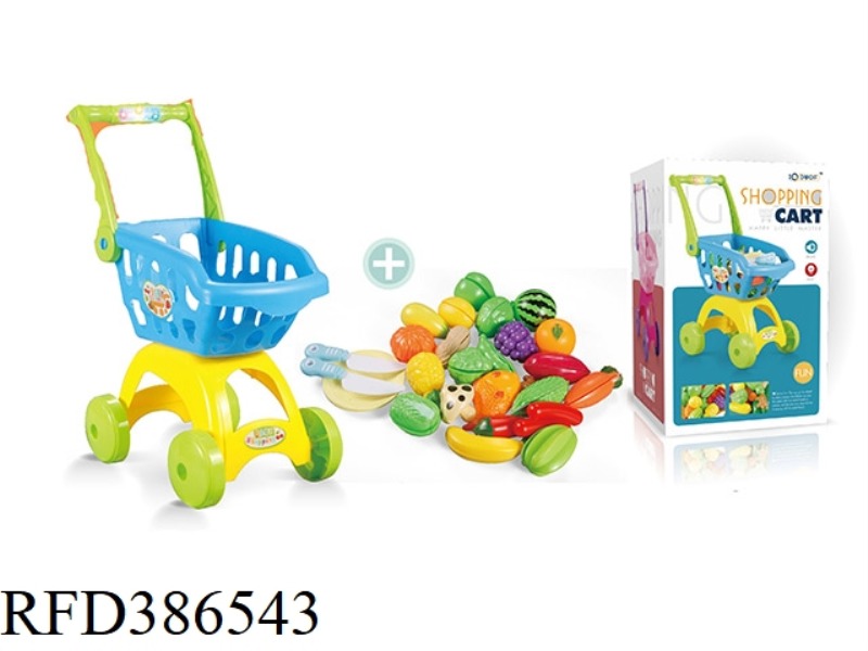 SOUND AND LIGHT BLUE SHOPPING CART + 29-PIECE CUTABLE FRUIT SET