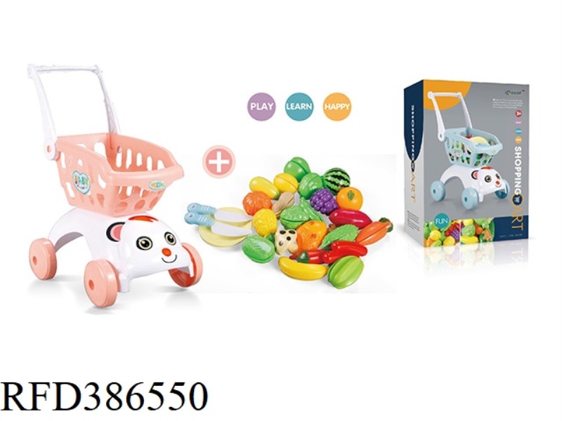 ORANGE DOG HEAD SHOPPING CART + 29-PIECE CUTABLE FRUIT SET