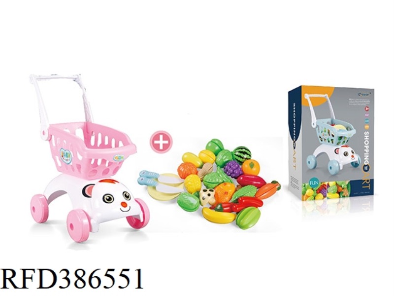 PINK DOG HEAD SHOPPING CART + 29-PIECE CUTABLE FRUIT SET