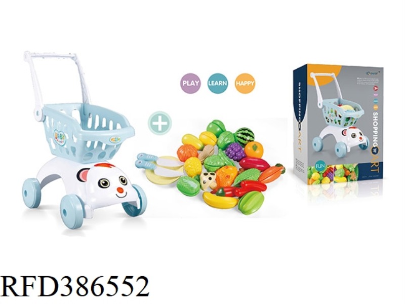 BLUE DOG HEAD SHOPPING CART + 29-PIECE CUTABLE FRUIT SET