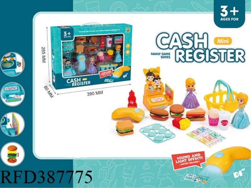 MINI CASH REGISTER FAST FOOD RESTAURANT WITH DOLL (SCANNER WITH LIGHT AND SOUND)