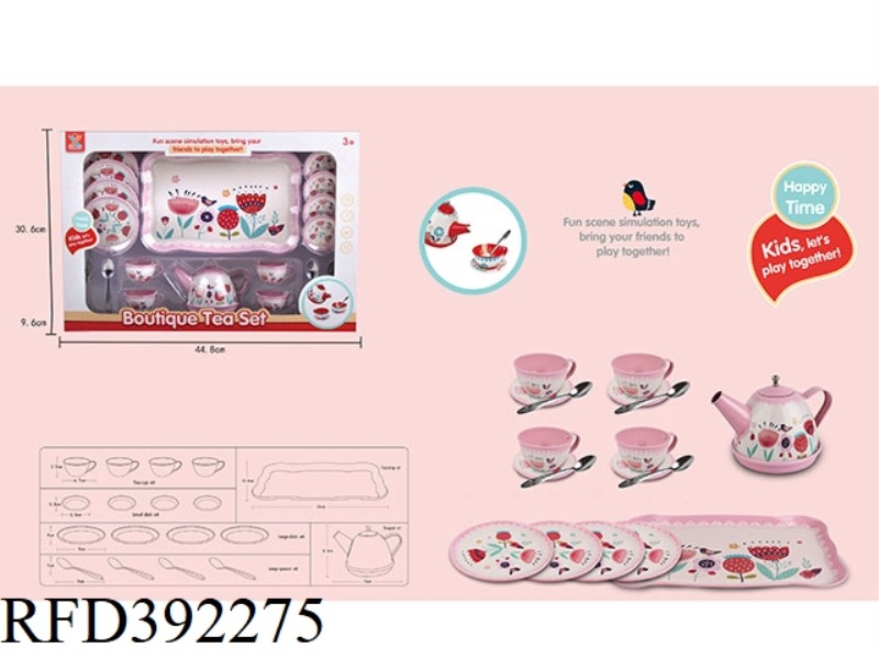 PLAY HOUSE TINPLATE PINK FLOWER TEA SET
