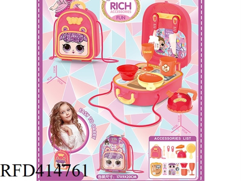 SURPRISE DOLL SHOULDER BAG KITCHEN THEME + KITCHEN COUNTER 14PCS