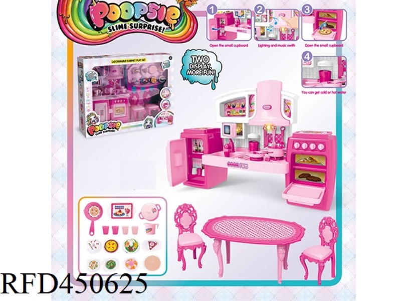 DIVIDABLE CABINET UNICORN + TABLE AND CHAIR + FOOD ACCESSORIES PINK LIGHT AND SOUND