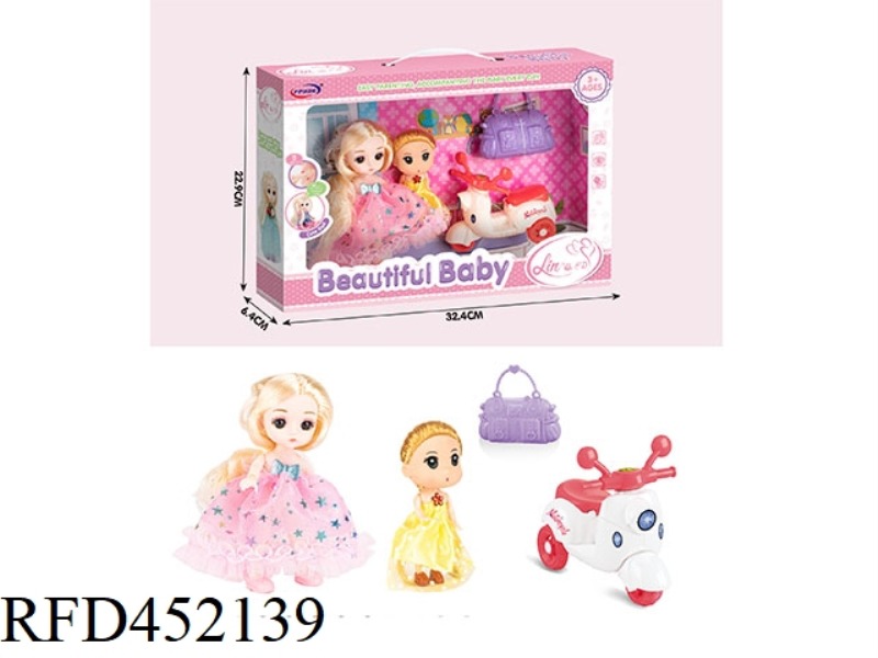 PLAYING HOUSE BEAUTIFUL GIRL WITH CARTOON MOTORCYCLE