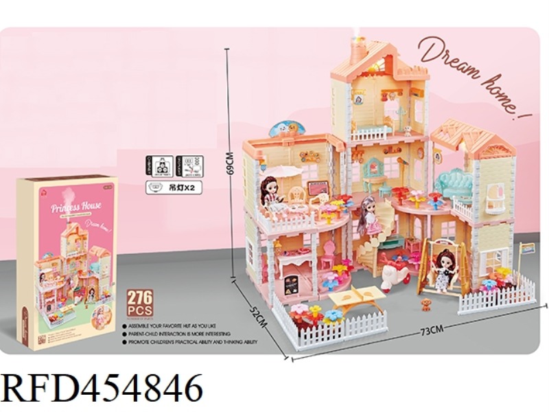 SELF-INSTALLED VILLA ROOF WITH LIGHT, CHIMNEY WITH SPRAY AND LIGHT + 3 4.5-INCH JOINT DOLLS