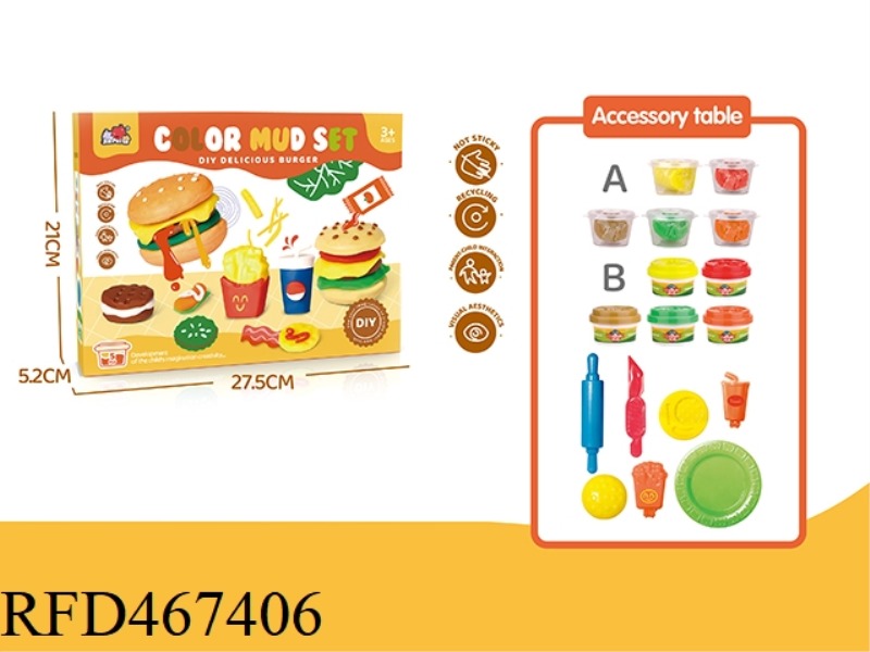HAMBURGER AND FRENCH FRIES SET WITH COLORED MUD