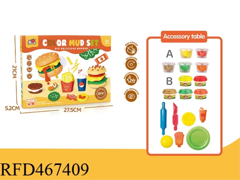 HAMBURGER AND FRENCH FRIES SET WITH COLORED MUD