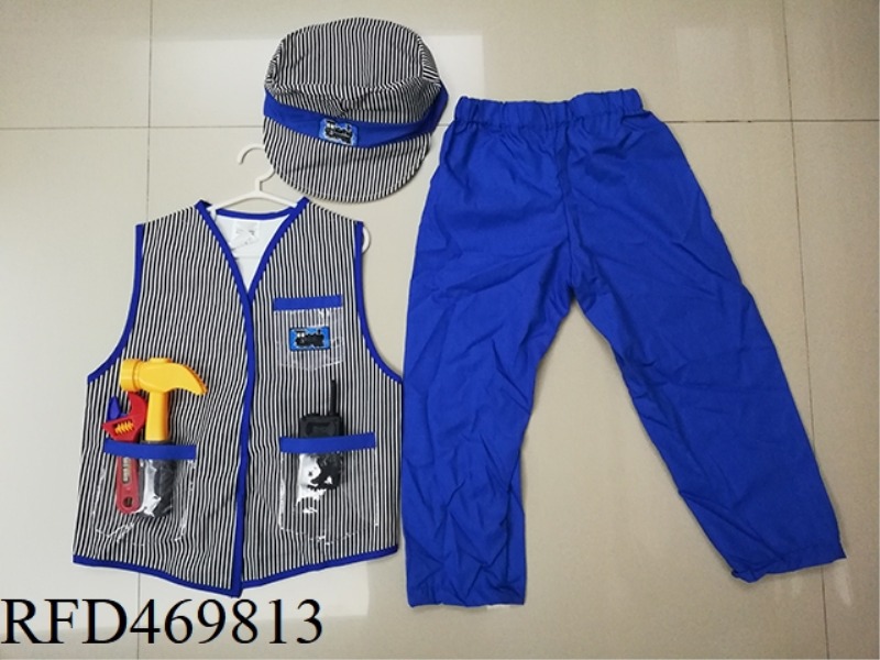 RAILROAD WORKER VEST SET WITH TROUSERS AND HAT