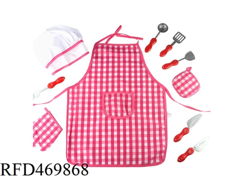 KN572 CHECKERED CHEF APRON WITH HAT, GLOVES, POT HOLDER, KITCHENWARE 6 PIECE SET