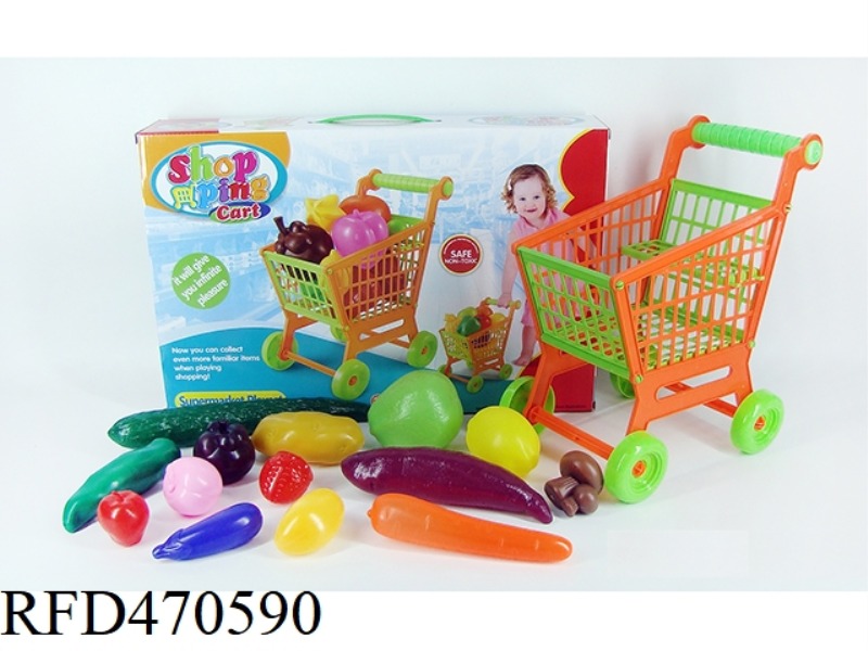 SHOPPING TROLLEY WITH FRUITS AND VEGETABLES 14PCS