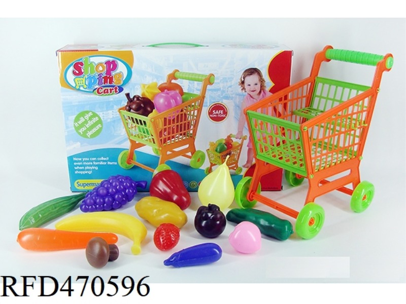SHOPPING TROLLEY WITH FRUITS AND VEGETABLES 13PCS