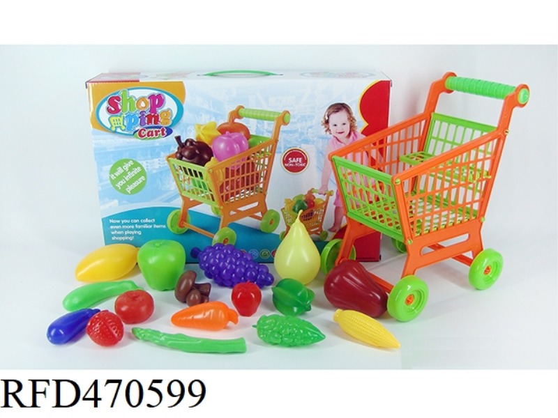 SHOPPING TROLLEY WITH FRUITS AND VEGETABLES 16PCS