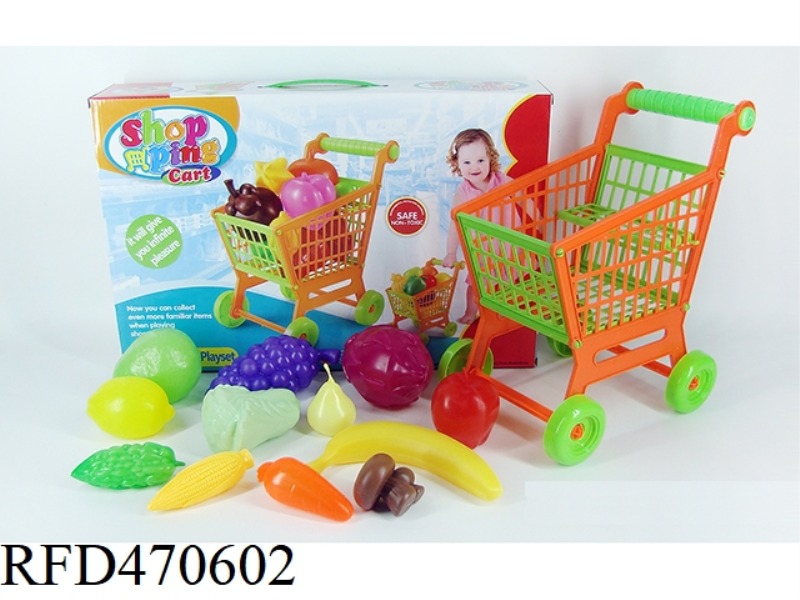 SHOPPING TROLLEY WITH FRUITS AND VEGETABLES 12PCS