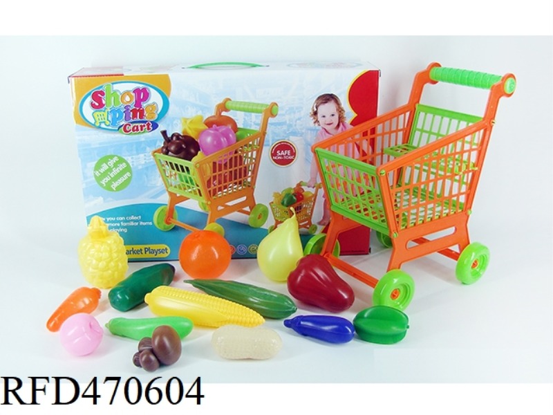 SHOPPING TROLLEY WITH FRUITS AND VEGETABLES 14PCS