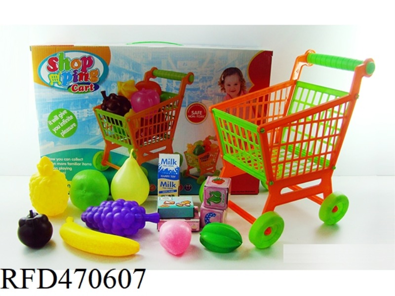 SHOPPING CART WITH FRUIT + 5 SMALL BOXES 13PCS