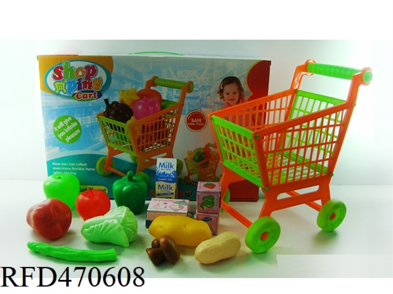 SHOPPING CART WITH FRUITS AND VEGETABLES + 5 SMALL BOXES 14PCS