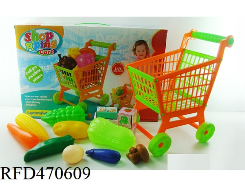 SHOPPING CART WITH VEGETABLES + 5 SMALL BOXES 14PCS