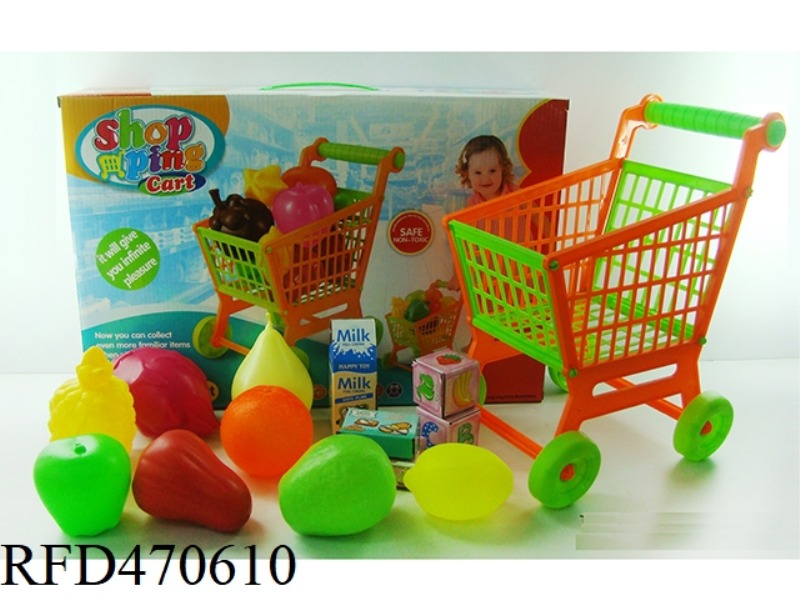 SHOPPING CART WITH FRUIT + 5 SMALL BOXES 13PCS