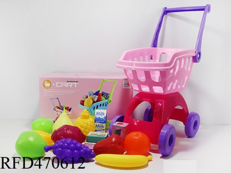 SHOPPING CART WITH FRUIT + 5 SMALL BOXES 15PCS (TWO COLORS MIXED)