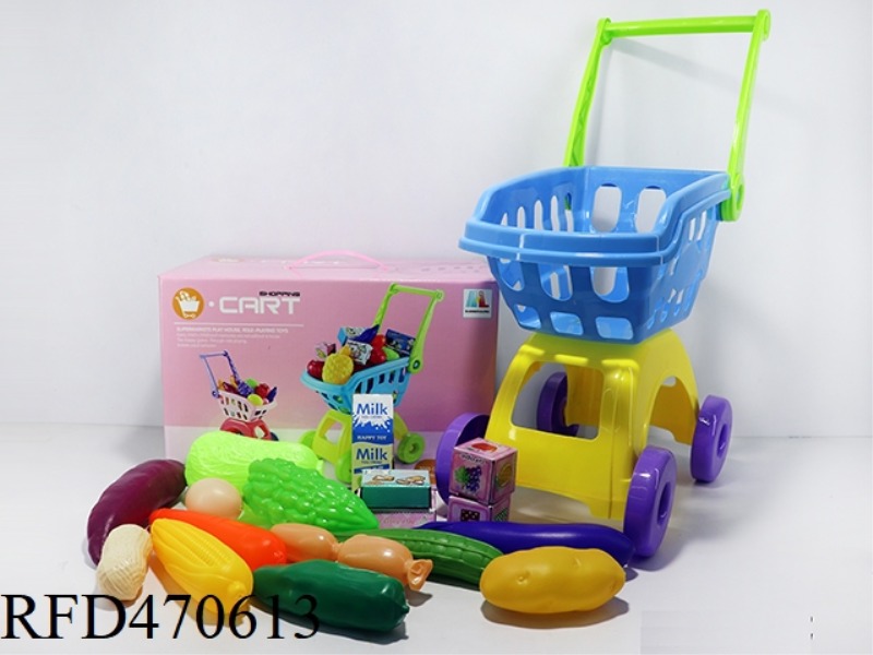 SHOPPING CART WITH VEGETABLES + 5 SMALL BOXES 17PCS (TWO COLORS MIXED)