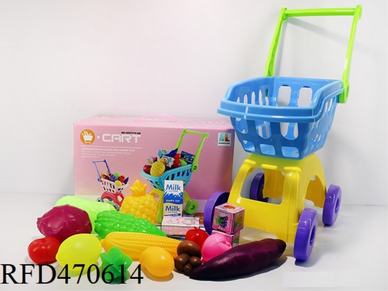 SHOPPING CART WITH FRUITS AND VEGETABLES + 5 SMALL BOXES 18PCS (TWO COLORS MIXED)