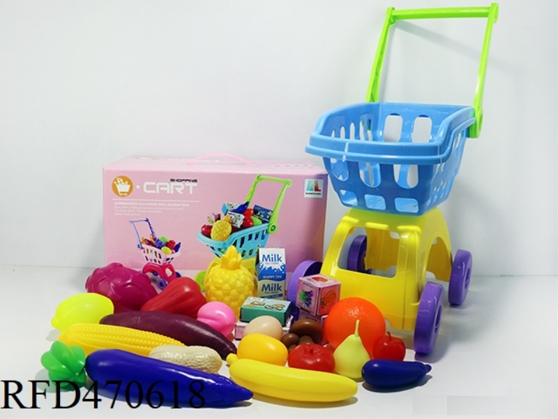 SHOPPING CART WITH FRUITS AND VEGETABLES + 5 SMALL BOXES 24PCS (TWO COLORS MIXED)